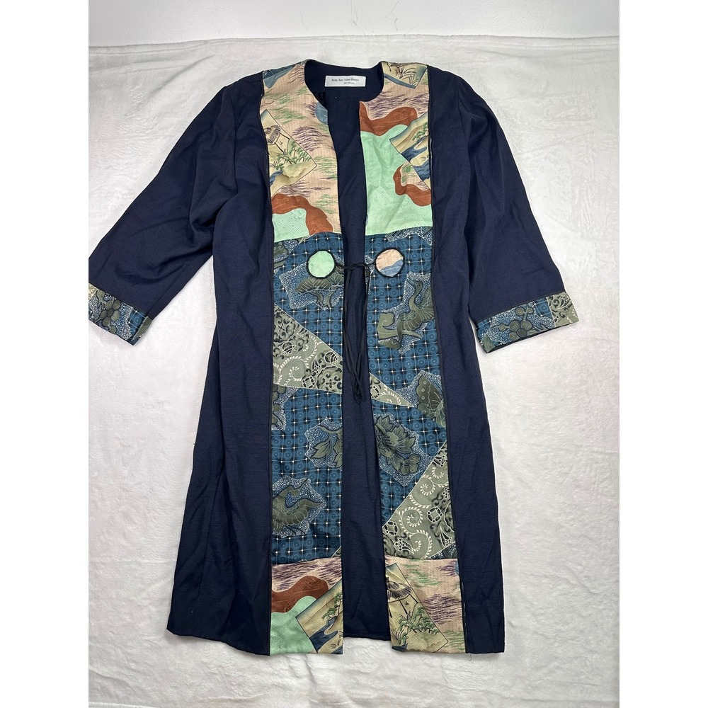 Ruby‎ Ann Tobar-Blanco New Orleans Patchwork Kimono Duster Navy Blue Womens OS
